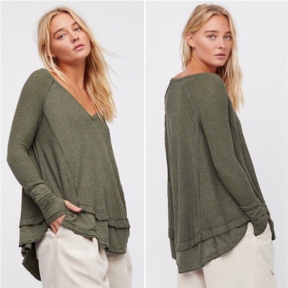 We The Free People Oversized Laguna Thermal Waffle Knit Shirt - Picture 1 of 2